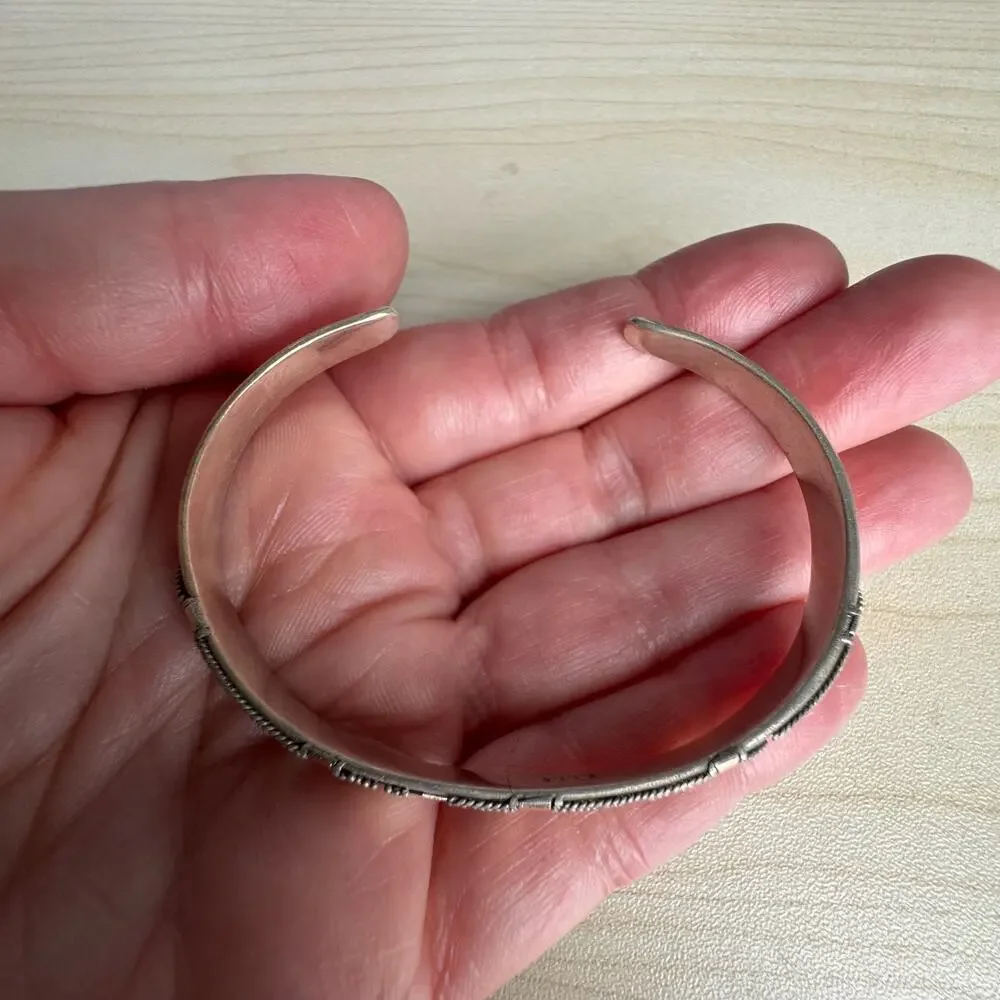 Vintage 925 Silver and Gold Plated Balinese Dot and Diamond Cuff Bracelet
